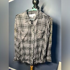 Vintage Havana Flannel Styled Distressed Top